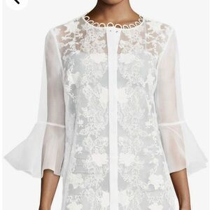 NWT Elie Tahari Avon Bell Sleeve Embroidered Organza Blouse